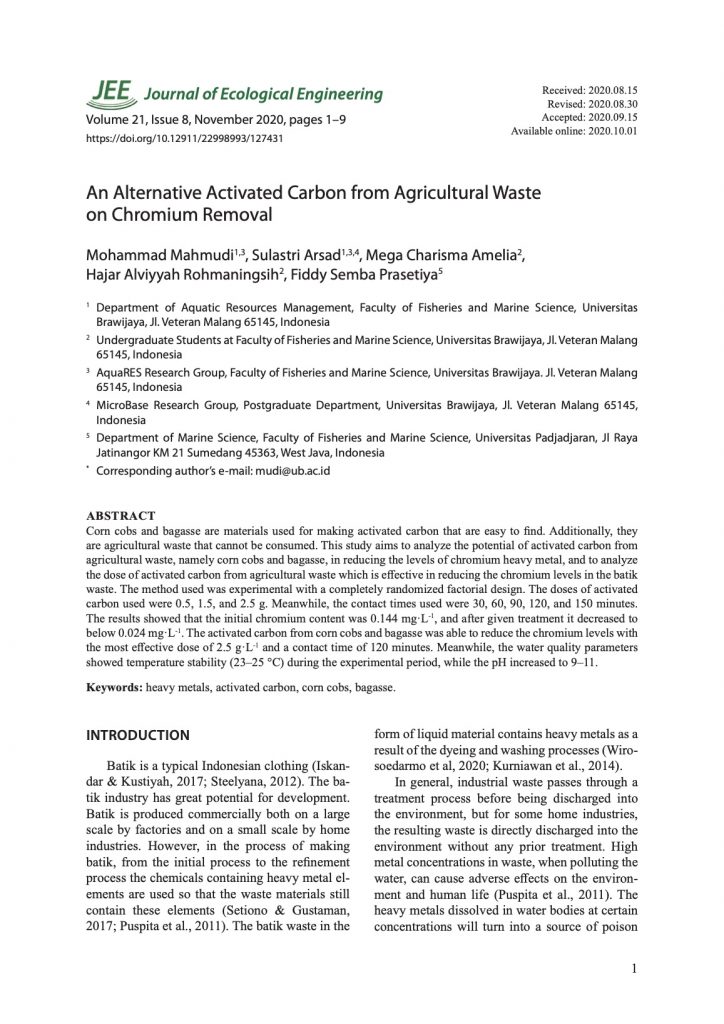 An Alternative Activated Carbon from Agricultural Waste on Chromium Removal